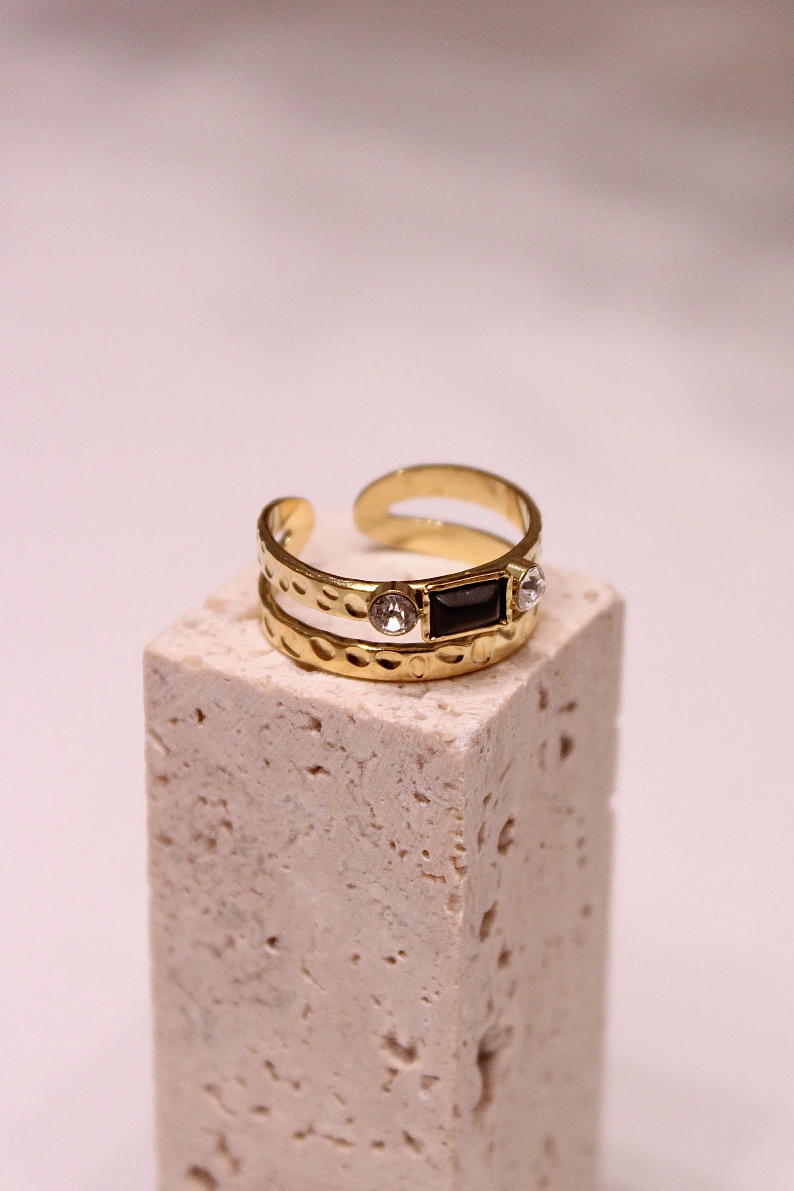 Gold-plated brass ring with stones
