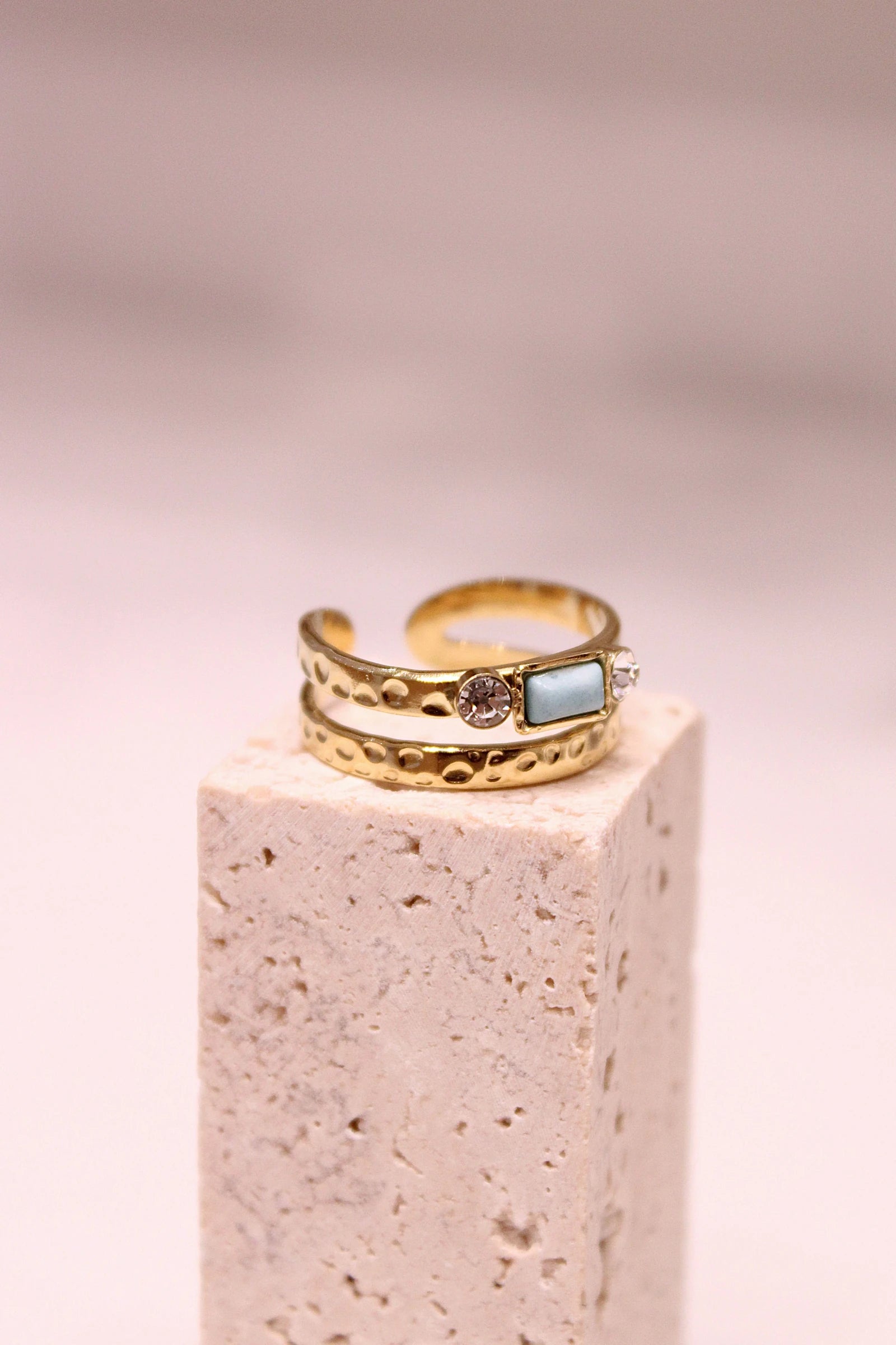Gold-plated brass ring with stones