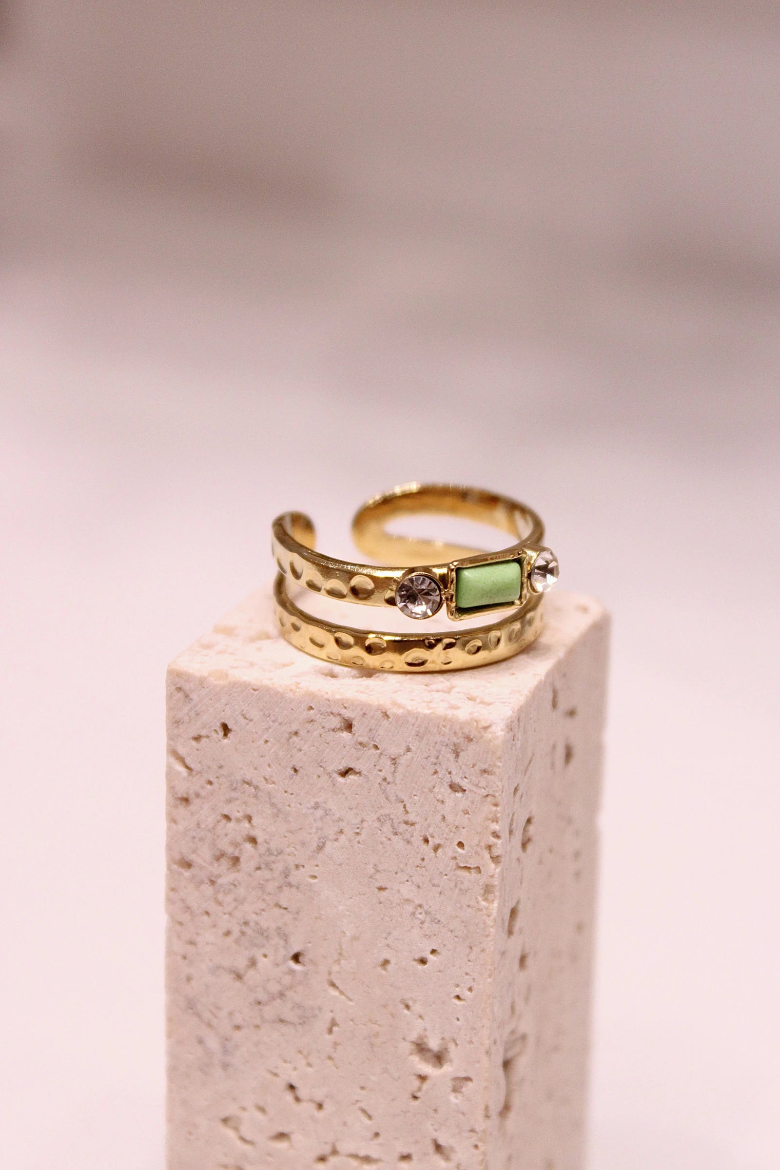 Gold-plated brass ring with stones