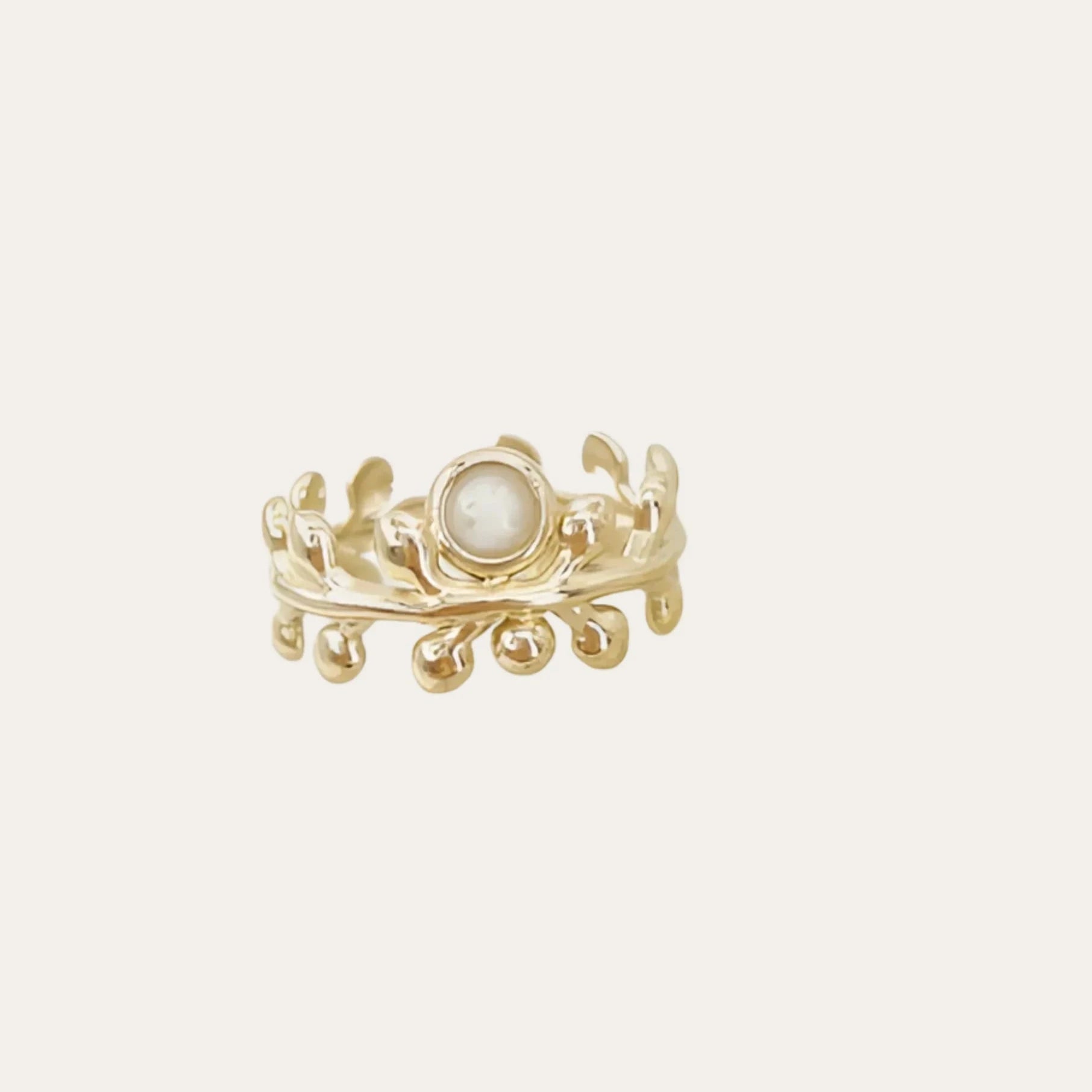 Bague ajustable en pierre naturelle ronde en acier inoxydable