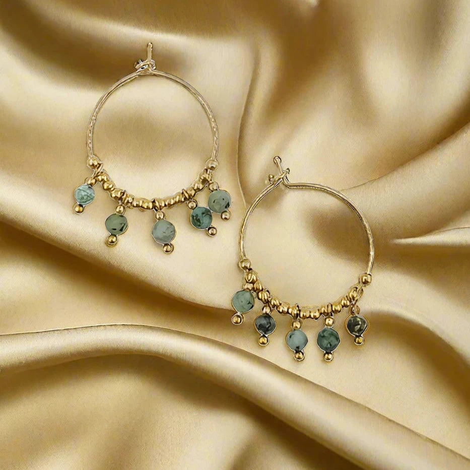 Stainless steel and natural stone hoop earrings