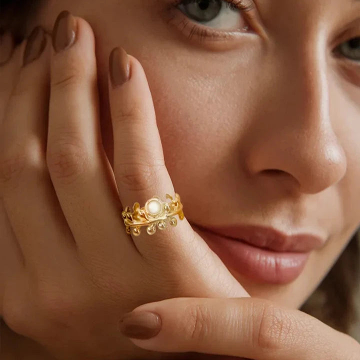 Bague ajustable en pierre naturelle ronde en acier inoxydable